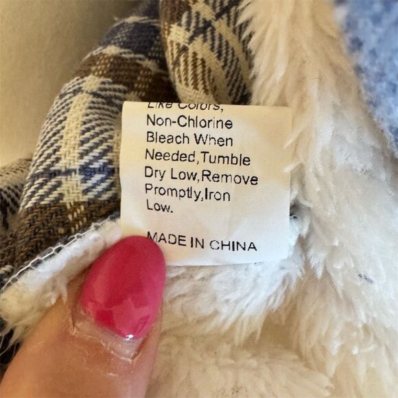 New SHEIN Women's Plaid Fleece Sherpa Jacket Blue Button-Up Size L Casual - Picture 7 of 8